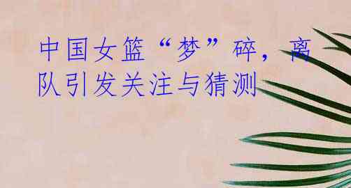 中国女篮“梦”碎,离队引发关注与猜测