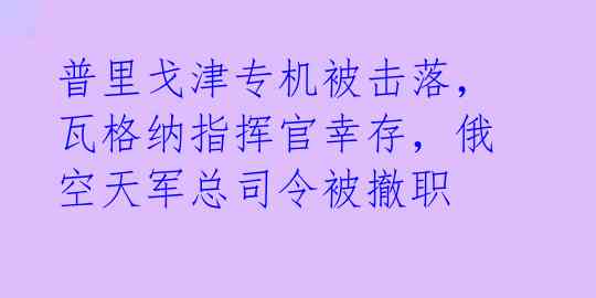 普里戈津专机被击落,瓦格纳指挥官幸存,俄空天军总司令被撤职