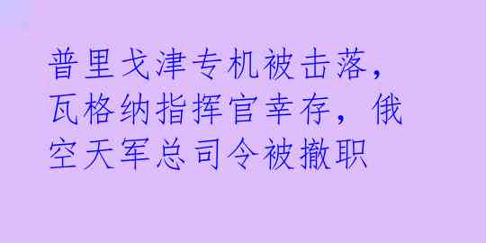 普里戈津专机被击落，瓦格纳指挥官幸存，俄空天军总司令被撤职 