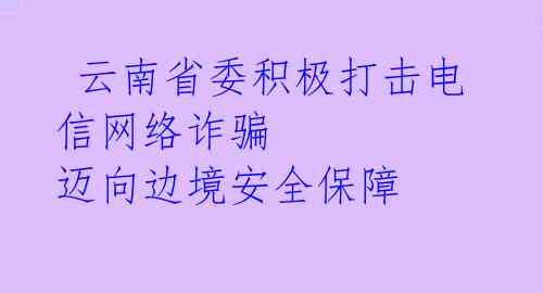  云南省委积极打击电信网络诈骗 迈向边境安全保障 