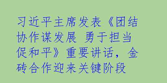 习近平主席发表《团结协作谋发展 勇于担当促和平》重要讲话，金砖合作迎来关键阶段 