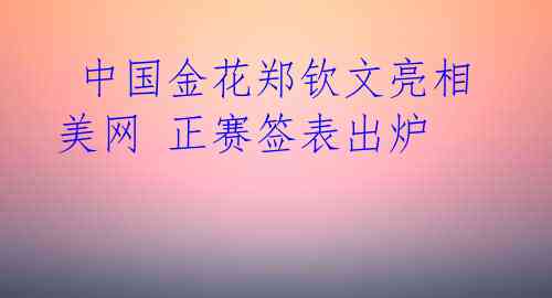  中国金花郑钦文亮相美网 正赛签表出炉 