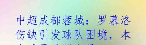 中超成都蓉城:罗慕洛伤缺引发球队困境,本土球员难以立足