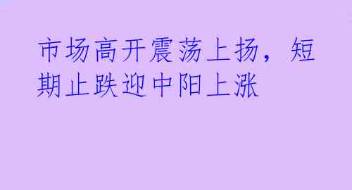 市场高开震荡上扬,短期止跌迎中阳上涨