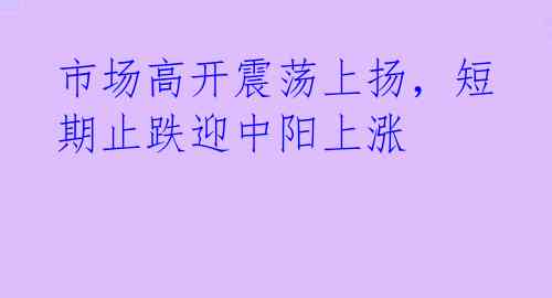 市场高开震荡上扬，短期止跌迎中阳上涨 