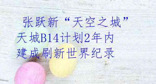  张跃新“天空之城” 天城B14计划2年内建成刷新世界纪录 