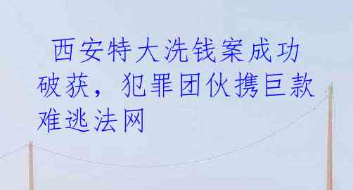 西安特大洗钱案成功破获,犯罪团伙携巨款难逃法网