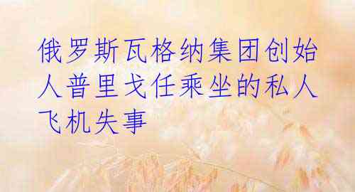 俄罗斯瓦格纳集团创始人普里戈任乘坐的私人飞机失事