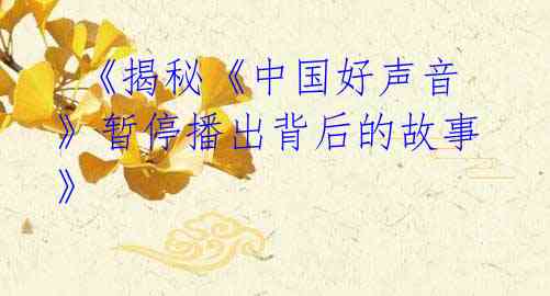 《揭秘《中国好声音》暂停播出背后的故事》