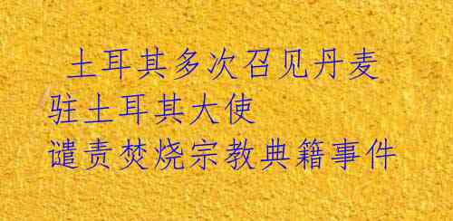 土耳其多次召见丹麦驻土耳其大使 谴责焚烧宗教典籍事件