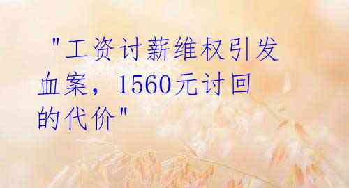 "工资讨薪维权引发血案,1560元讨回的代价"