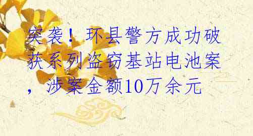 突袭！环县警方成功破获系列盗窃基站电池案，涉案金额10万余元 