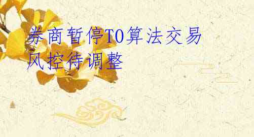 券商暂停T0算法交易风控待调整