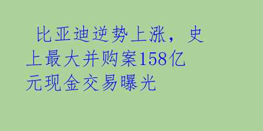 比亚迪逆势上涨,史上最大并购案158亿元现金交易曝光