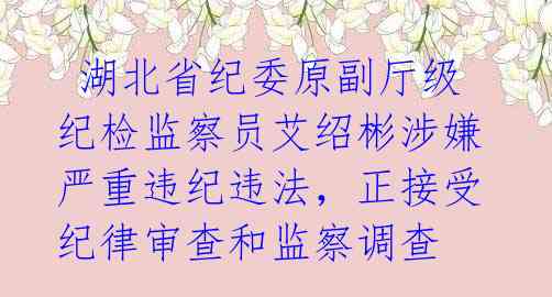  湖北省纪委原副厅级纪检监察员艾绍彬涉嫌严重违纪违法，正接受纪律审查和监察调查