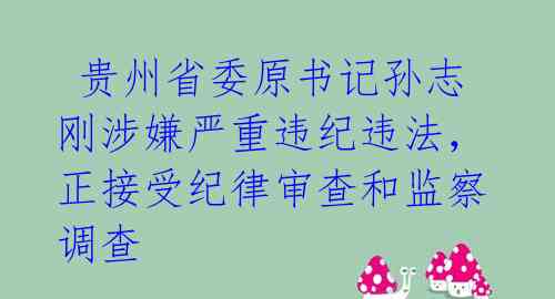  贵州省委原书记孙志刚涉嫌严重违纪违法，正接受纪律审查和监察调查 