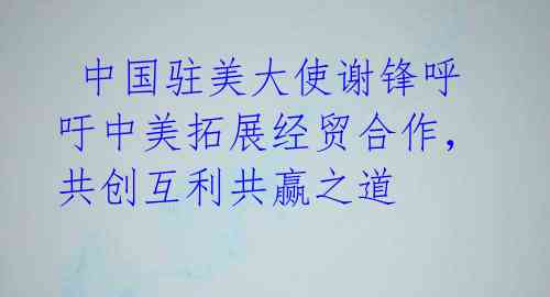 中国驻美大使谢锋呼吁中美拓展经贸合作,共创互利共赢之道