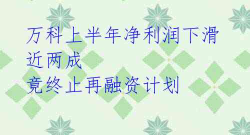 万科上半年净利润下滑近两成 竟终止再融资计划
