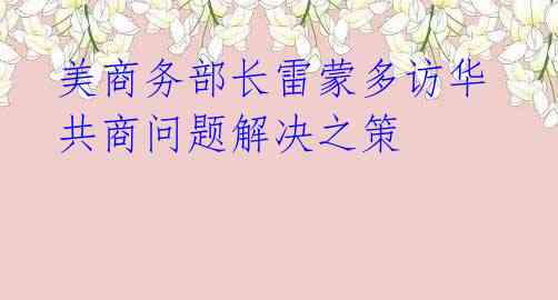 美商务部长雷蒙多访华 共商问题解决之策