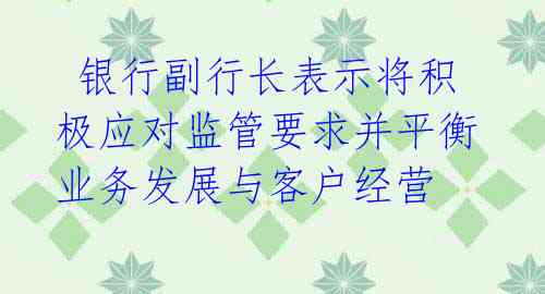 银行副行长表示将积极应对监管要求并平衡业务发展与客户经营