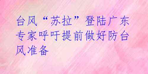 台风“苏拉”登陆广东 专家呼吁提前做好防台风准备