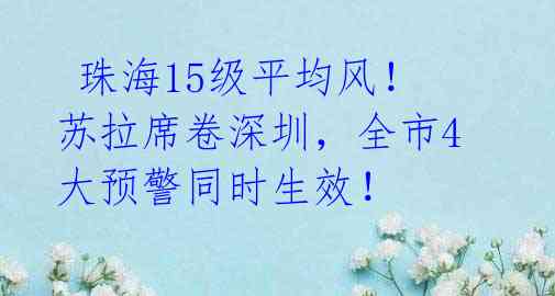  珠海15级平均风！苏拉席卷深圳，全市4大预警同时生效！