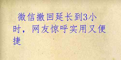 微信撤回延长到3小时,网友惊呼实用又便捷