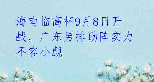 海南临高杯9月8日开战，广东男排助阵实力不容小觑 