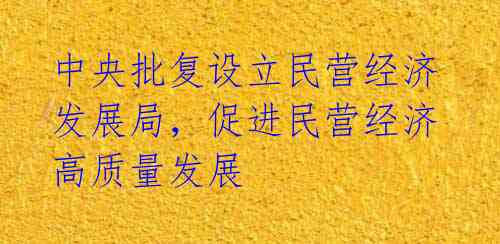 中央批复设立民营经济发展局，促进民营经济高质量发展 