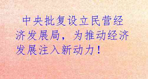  中央批复设立民营经济发展局，为推动经济发展注入新动力！ 