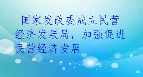  国家发改委成立民营经济发展局，加强促进民营经济发展 