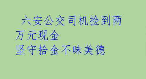 六安公交司机捡到两万元现金 坚守拾金不昧美德