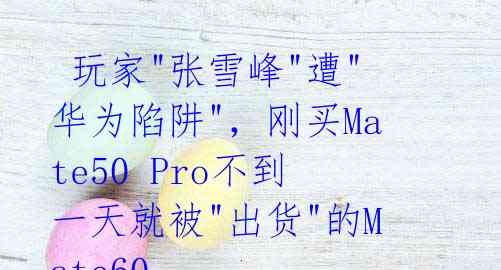  玩家"张雪峰"遭"华为陷阱"，刚买Mate50 Pro不到一天就被"出货"的Mate60 Pro逼得剁手？ 