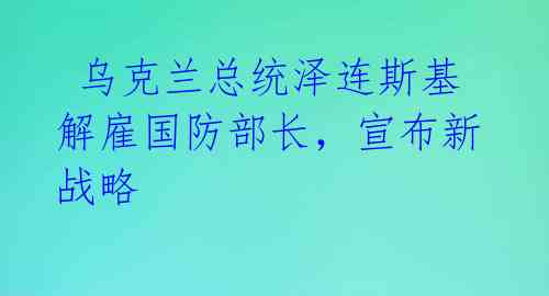  乌克兰总统泽连斯基解雇国防部长，宣布新战略 