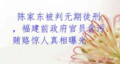 陈家东被判无期徒刑,福建前政府官员贪污贿赂惊人真相曝光