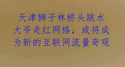 天津狮子林桥头跳水大爷走红网络,或将成为新的互联网流量奇观