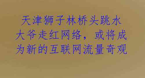  天津狮子林桥头跳水大爷走红网络，或将成为新的互联网流量奇观 