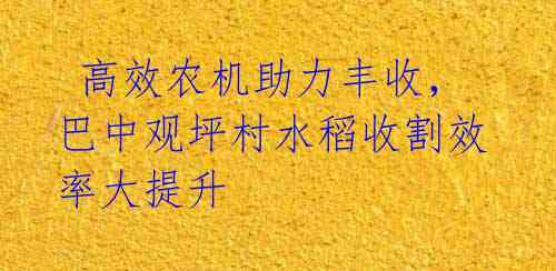 高效农机助力丰收,巴中观坪村水稻收割效率大提升