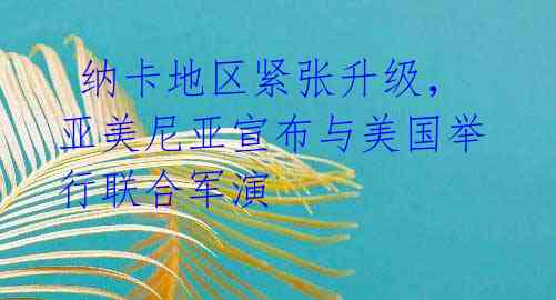 纳卡地区紧张升级,亚美尼亚宣布与美国举行联合军演