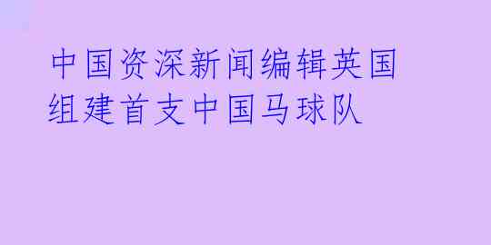 中国资深新闻编辑英国组建首支中国马球队 