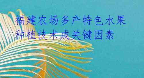 福建农场多产特色水果 种植技术成关键因素