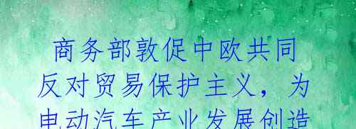商务部敦促中欧共同反对贸易保护主义,为电动汽车产业发展创造公平市场环境