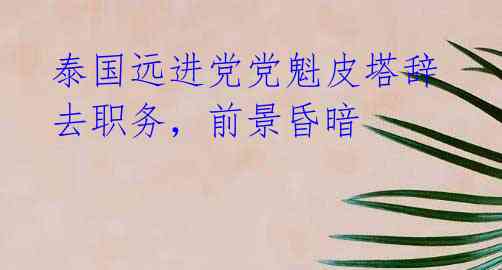 泰国远进党党魁皮塔辞去职务,前景昏暗