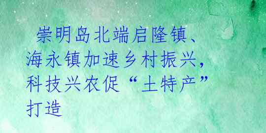  崇明岛北端启隆镇、海永镇加速乡村振兴，科技兴农促“土特产”打造 