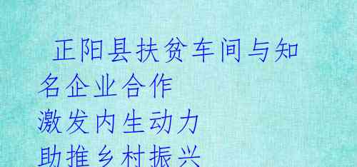 正阳县扶贫车间与知名企业合作 激发内生动力 助推乡村振兴