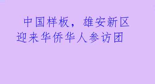  中国样板，雄安新区迎来华侨华人参访团 