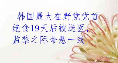韩国最大在野党党首绝食19天后被送医,监禁之际命悬一线