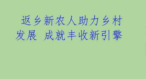  返乡新农人助力乡村发展 成就丰收新引擎 