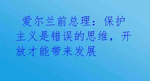 爱尔兰前总理:保护主义是错误的思维,开放才能带来发展