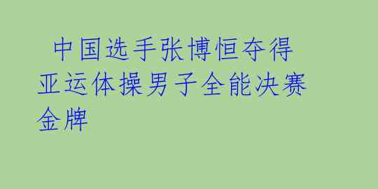 中国选手张博恒夺得亚运体操男子全能决赛金牌